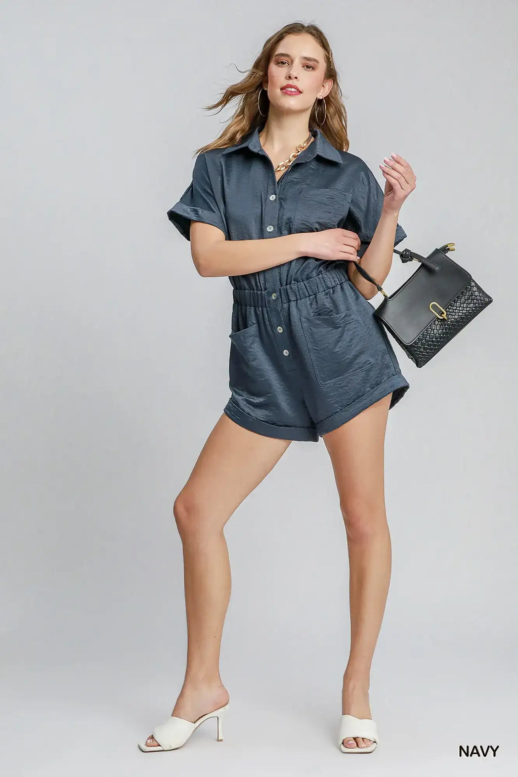 Umgee Button Down Charmeuse Romper.