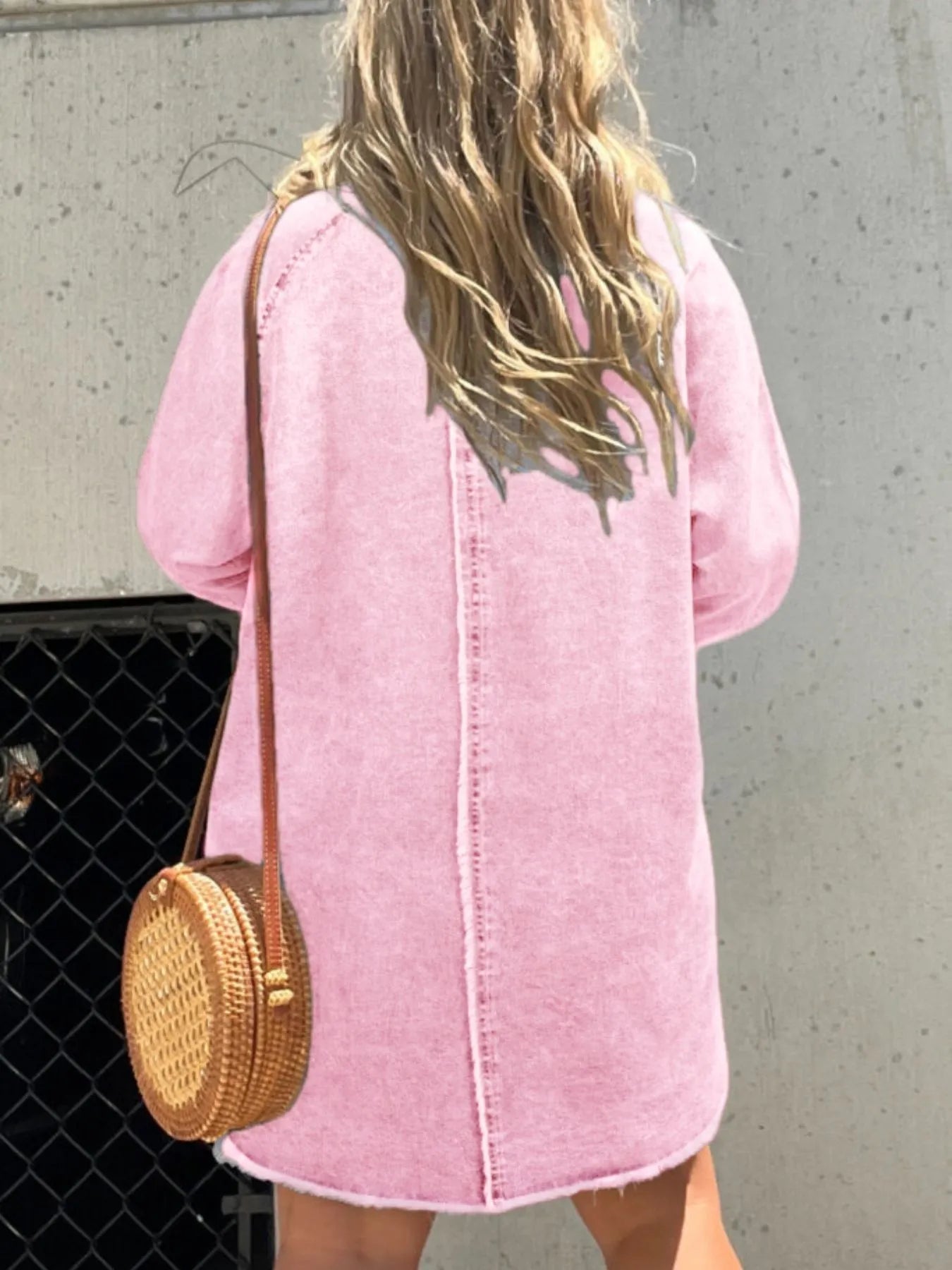 Full Size Button-Front Long Sleeve Denim Shirt Dress Plus Size.