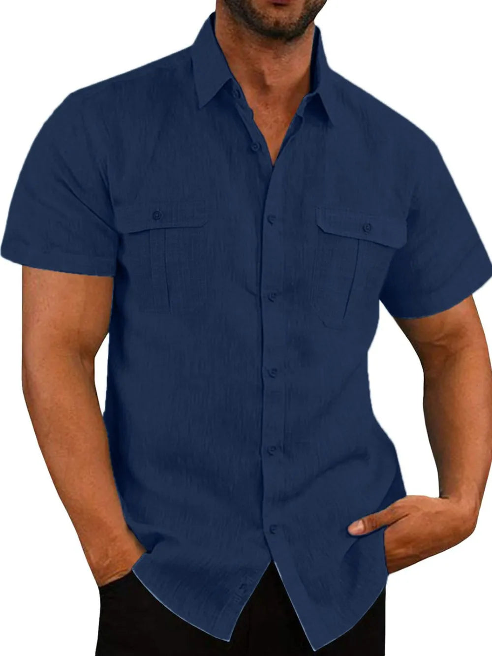 Men's Plus Size Collared Neck Short Sleeve Shirt.