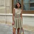 Cotton And Linen Comfortable Short Skirt Casual Suit Women