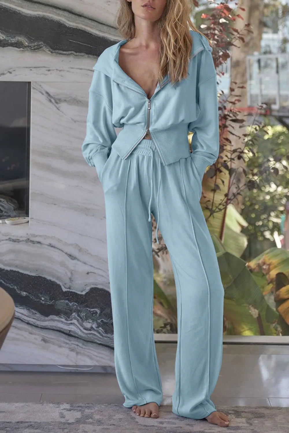 Zip-Up Hoodie and Pants Active Set.