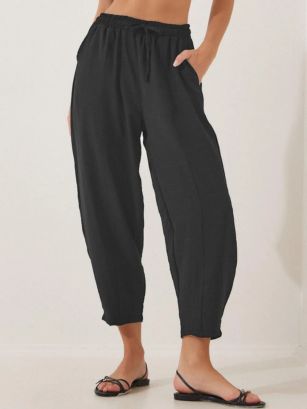Full Size Drawstring Cropped Jogger Pants Plus Size.