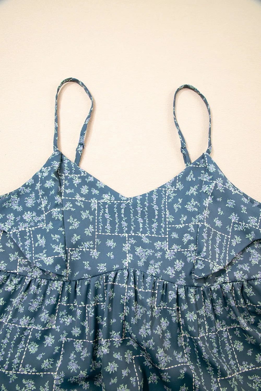 Spaghetti Straps Floral Print Knot Detail High Waist Flared Dress.