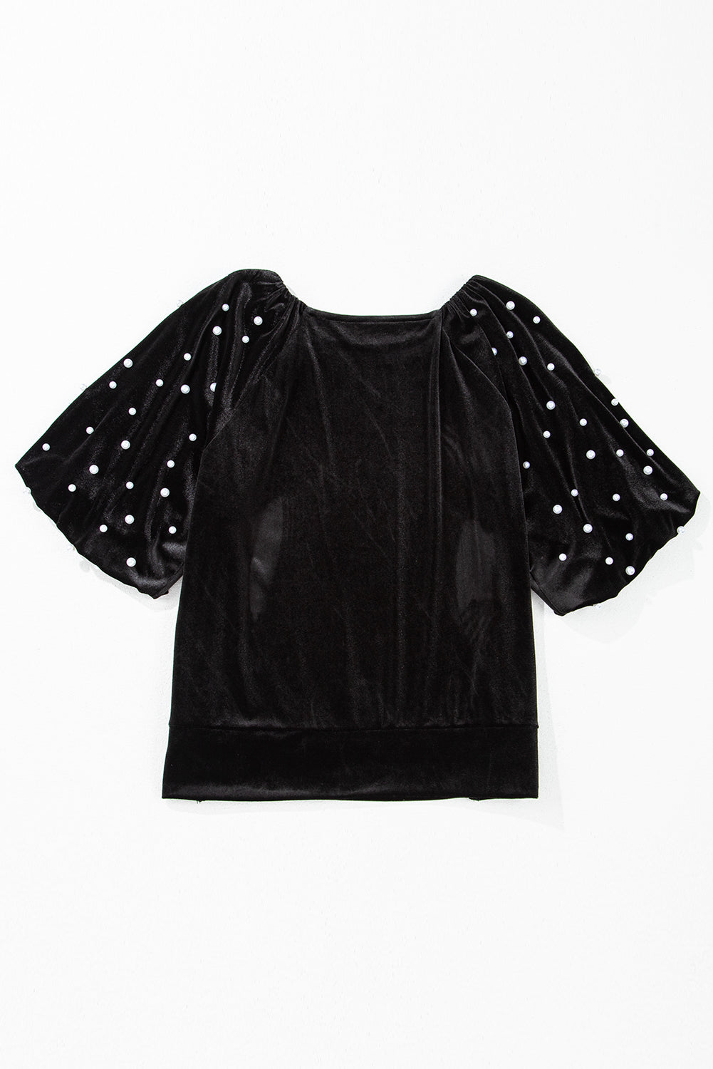 Black Pearl Beaded Half Sleeve Velvet Top Dear-Lover Dropshipping