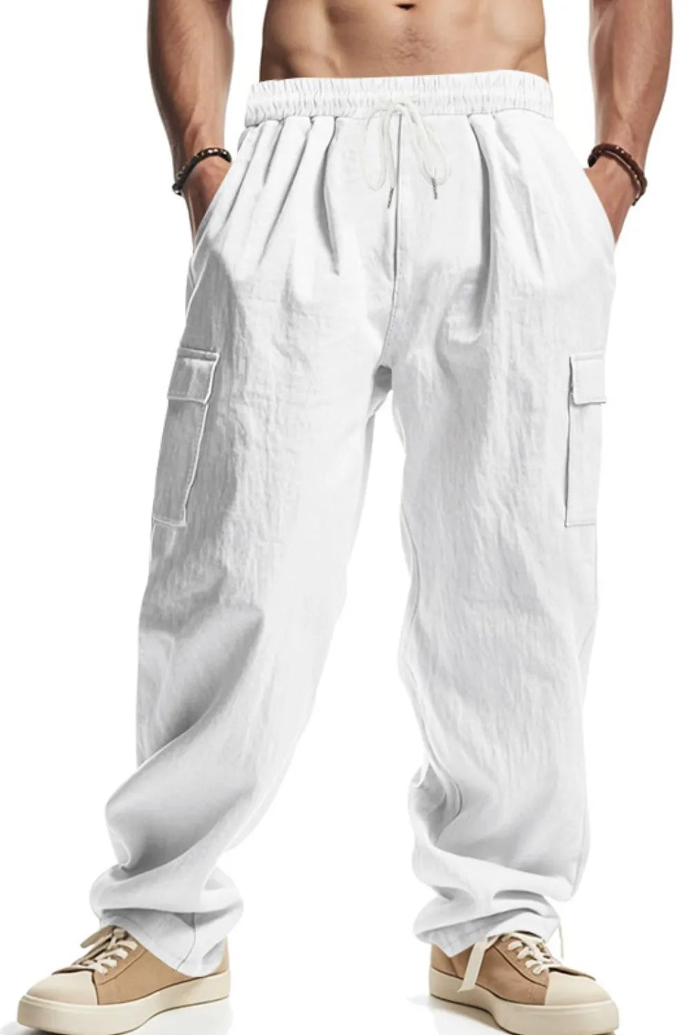 Men's Full Size Drawstring Pants with Pockets Plus Size.