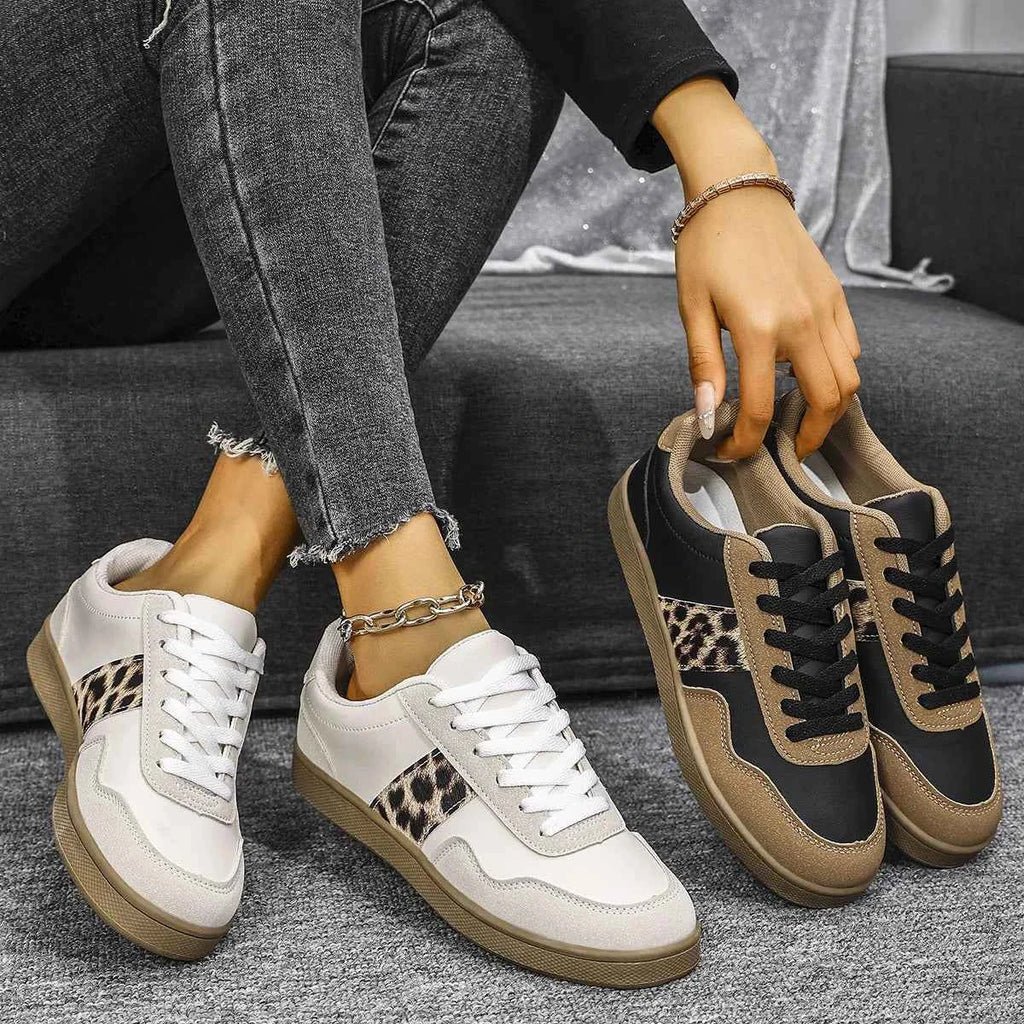 Leopard Lace Up Round Toe Sneakers