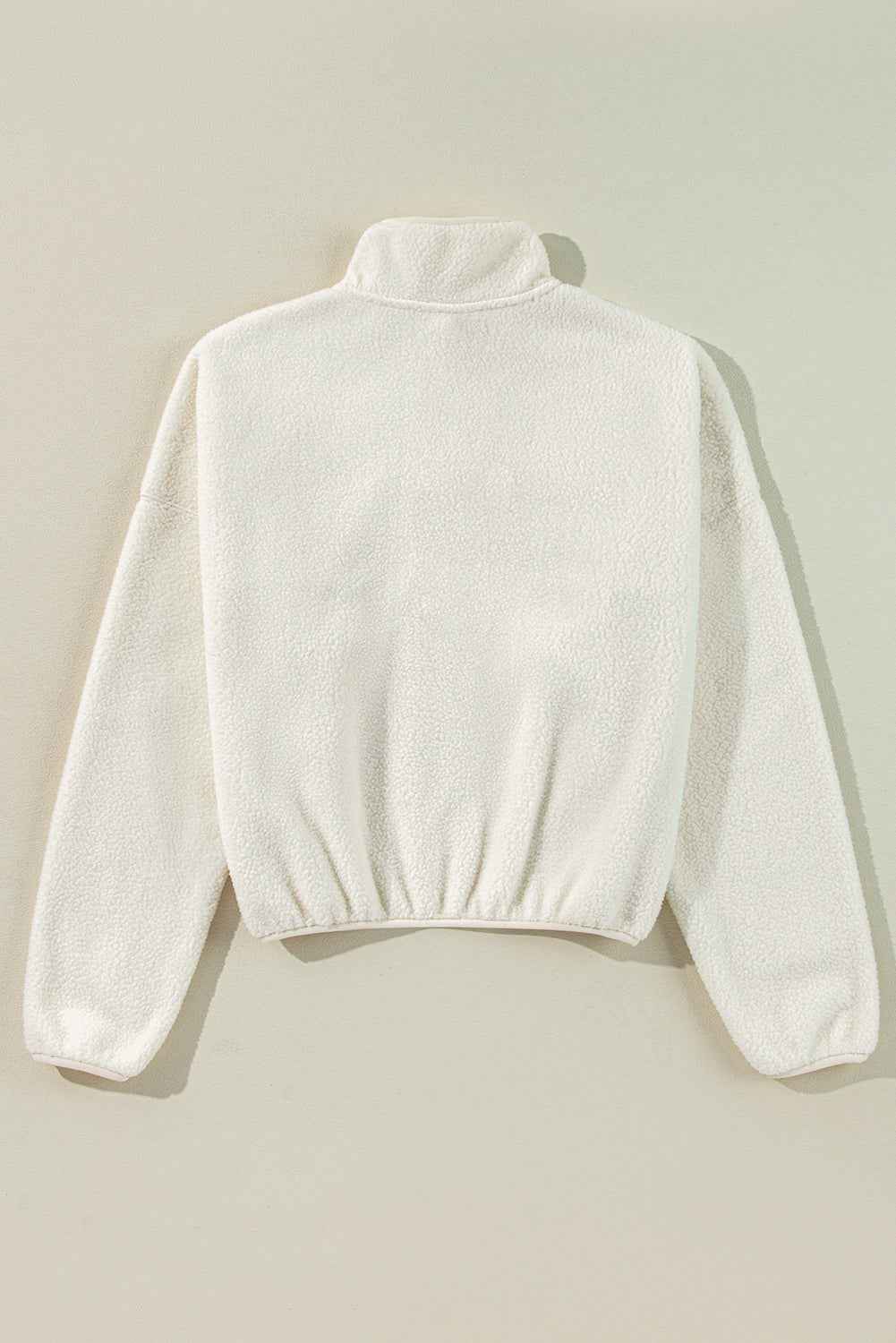 White Fleece Placket Turn-down Collar Drop Shoulder Sweatshirt