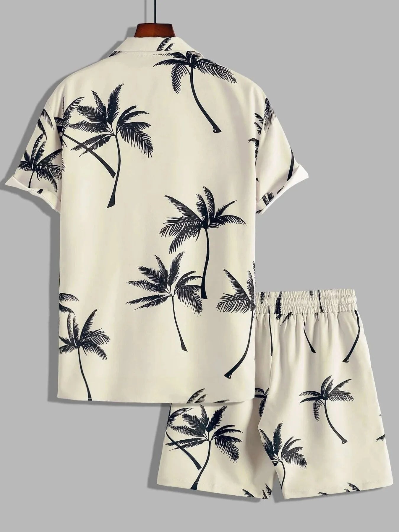 Men's Full Size Palm Print Button Up Shirt and Shorts Set Plus Size.