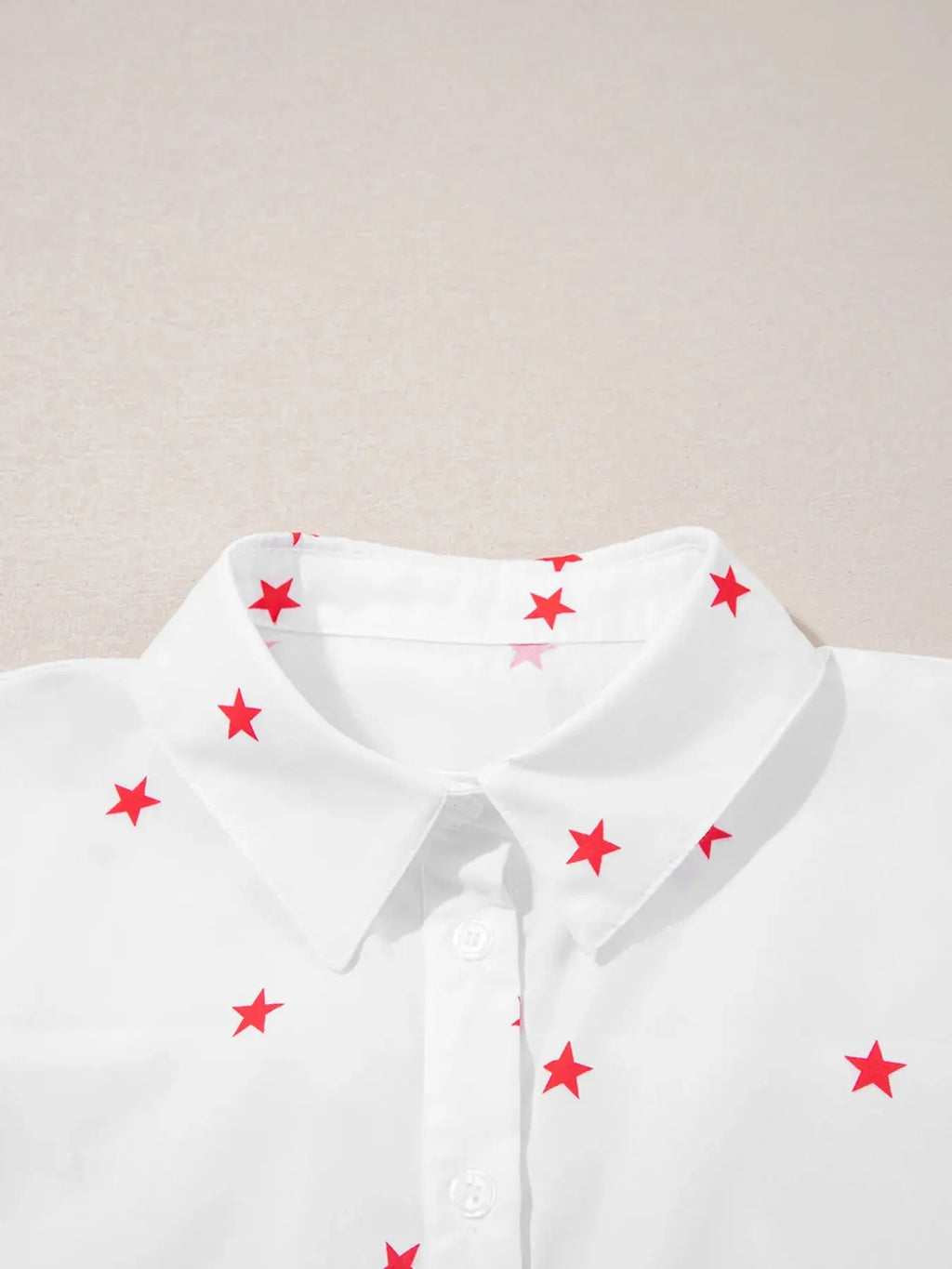 Star Print Puff Sleeve Button-Up Shirt.