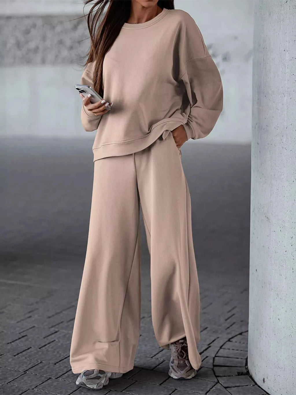 Casual Loose Fit Top and Pants Two-Piece Set