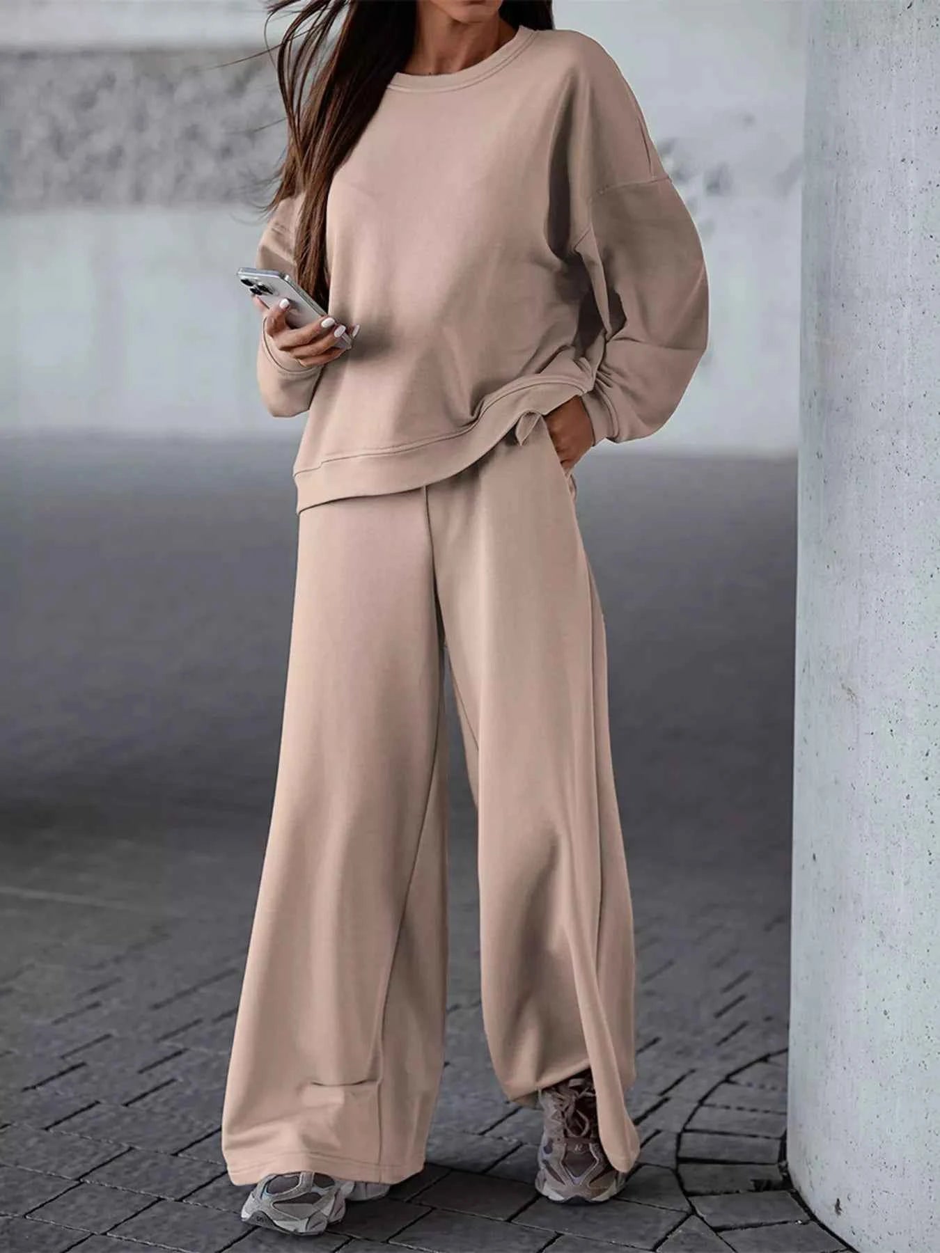Casual Loose Fit Top and Pants Two-Piece Set