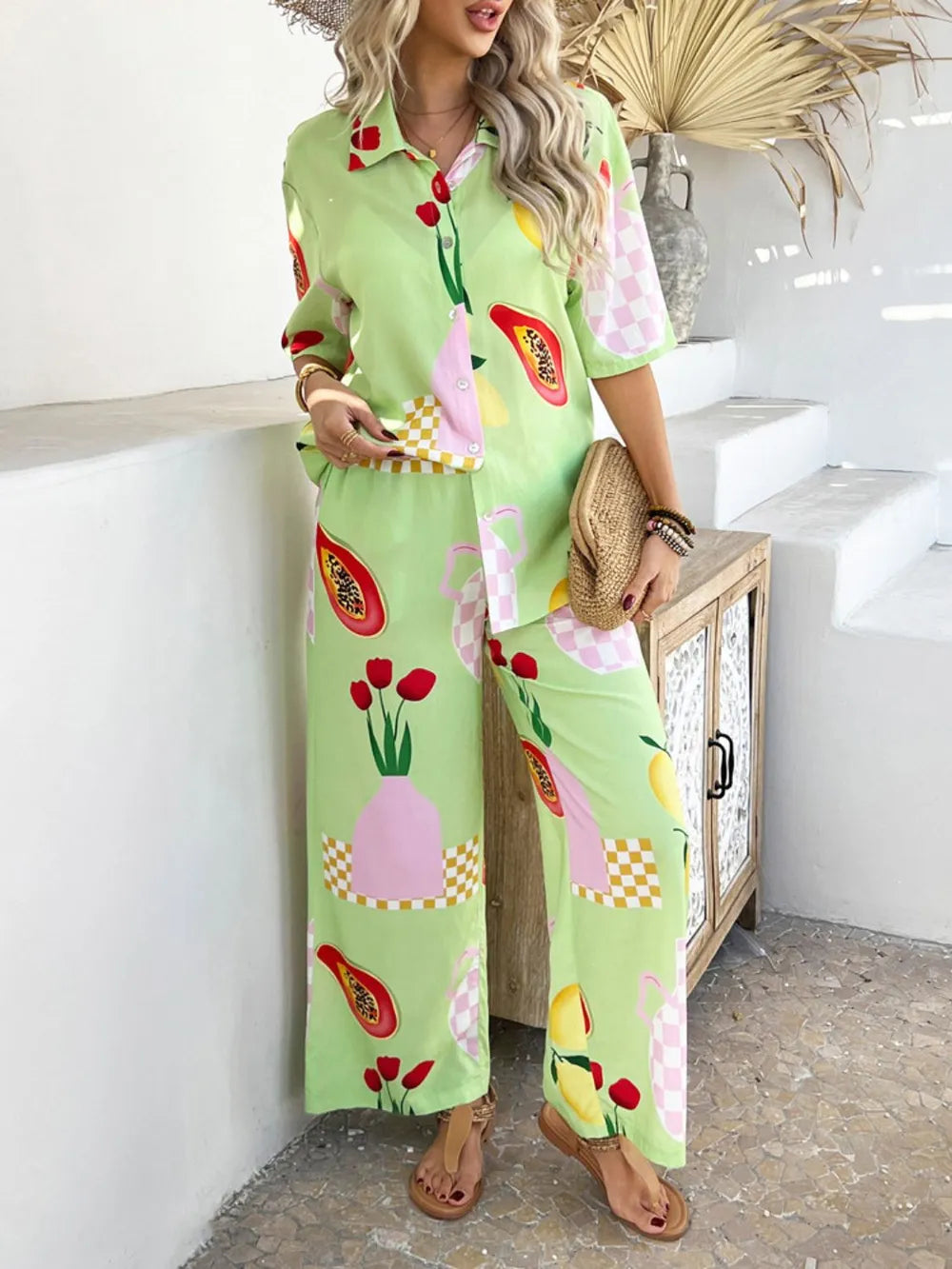 Half Sleeve Top and Pants Set - CHIC TB