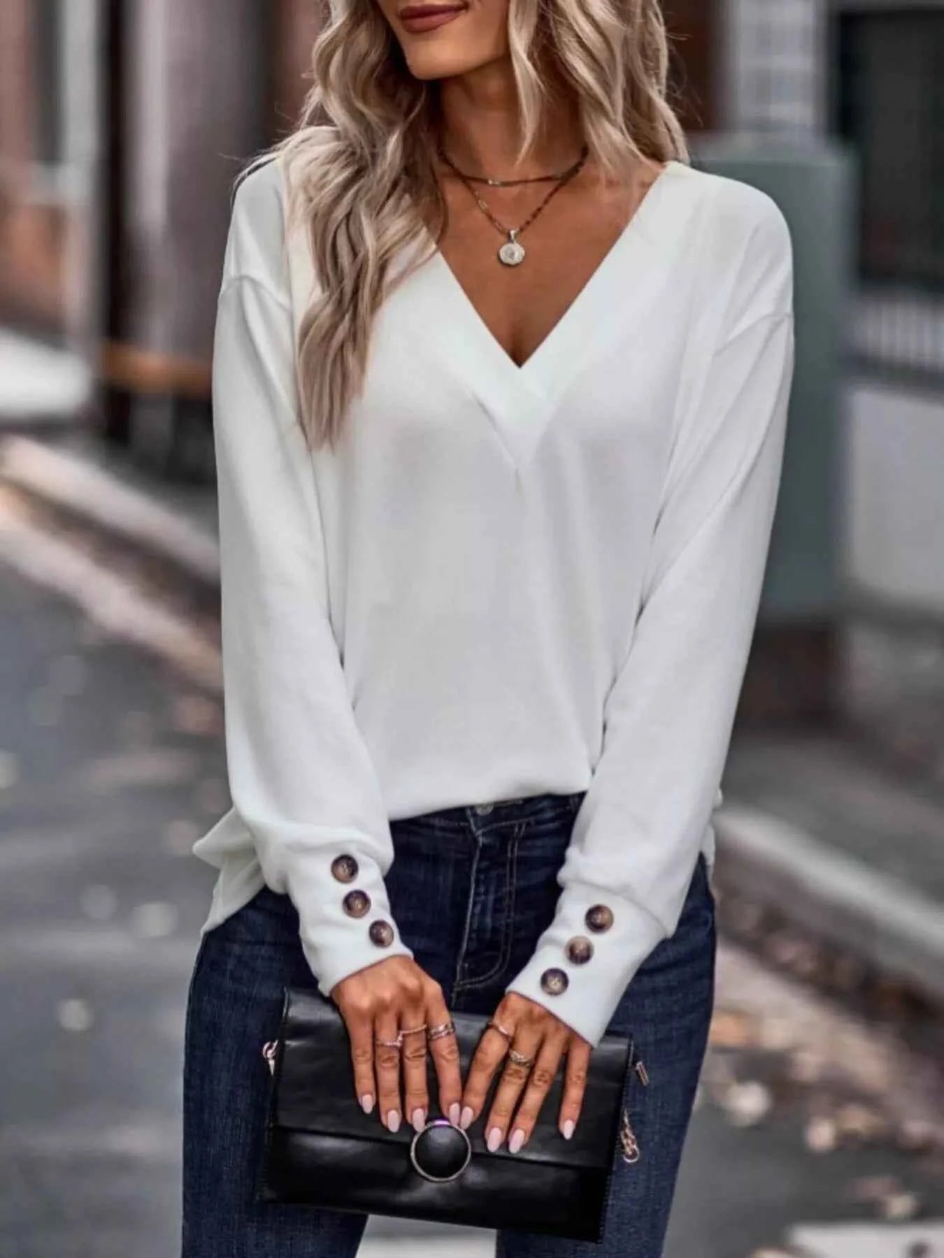V-Neck Long Sleeve T-Shirt.