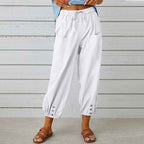 High Waist Cotton Linen Wide Leg Nine Point Pants For Women