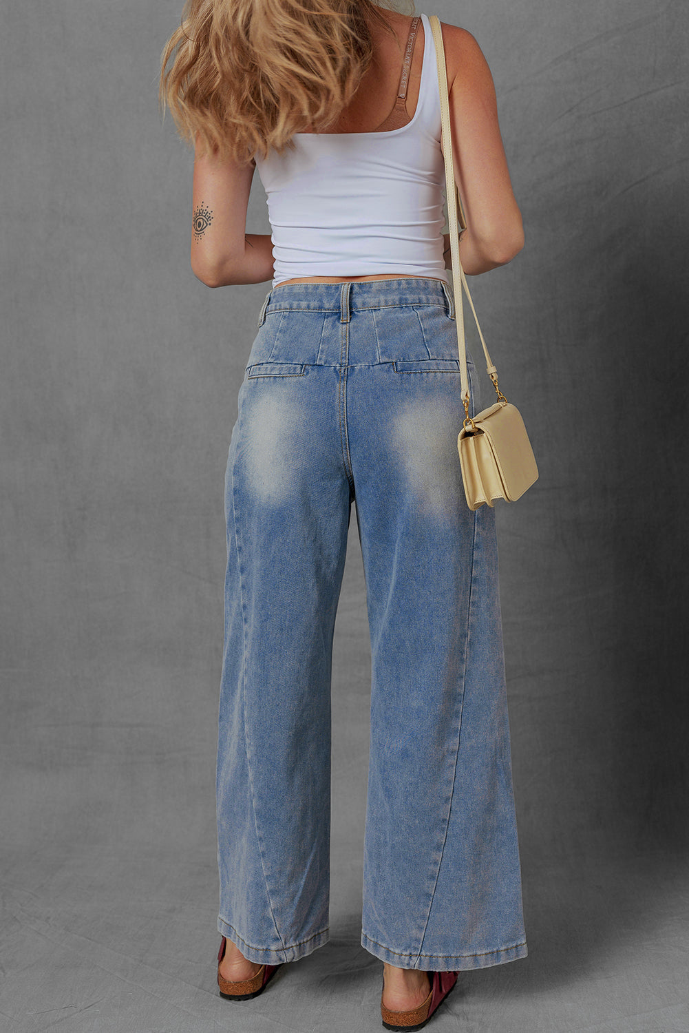 Ashleigh Blue Washed Pleated Detail Wide Leg Jeans Dear-Lover Dropshipping