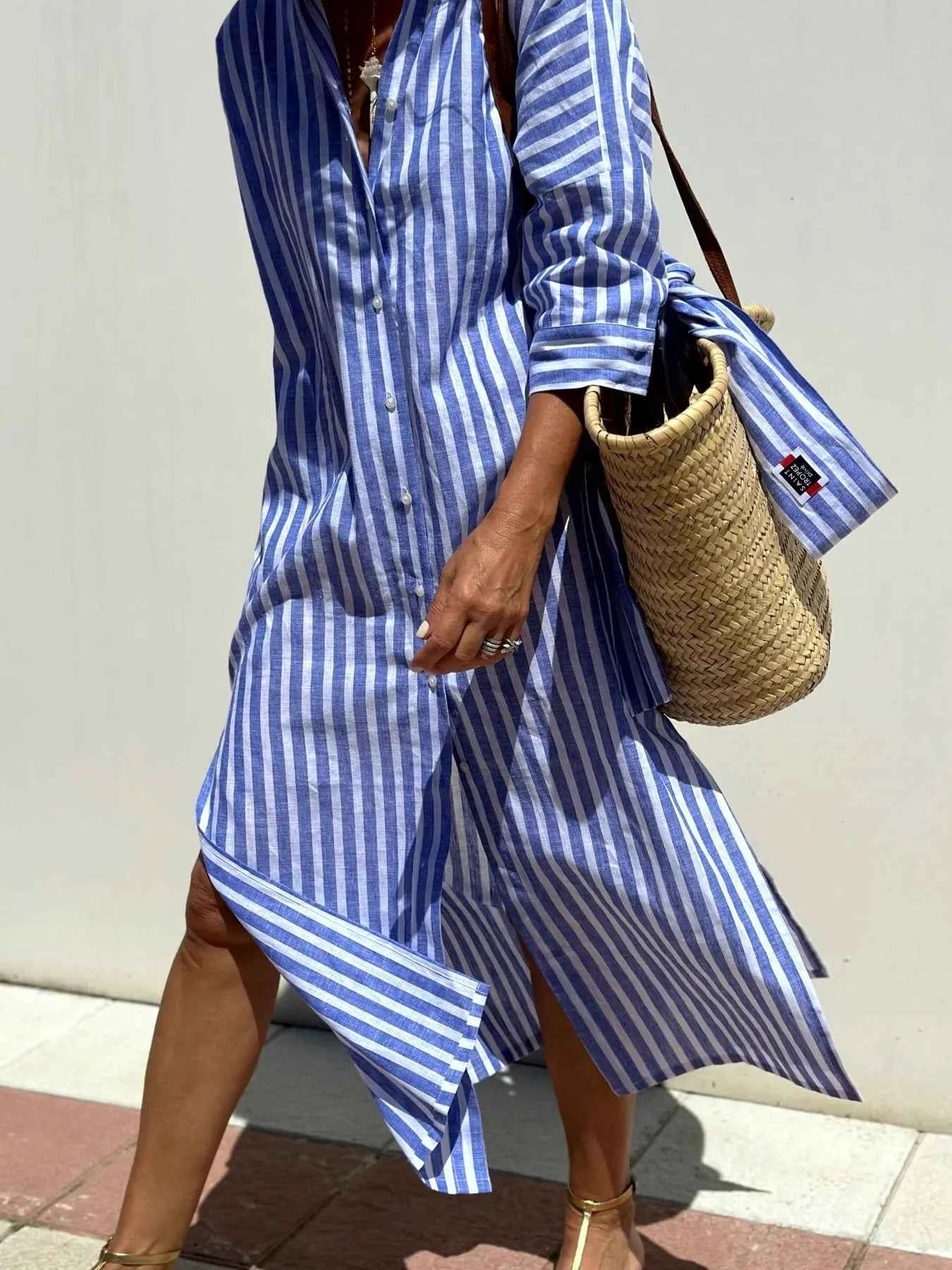 Striped Long Sleeve Shirt Dress.