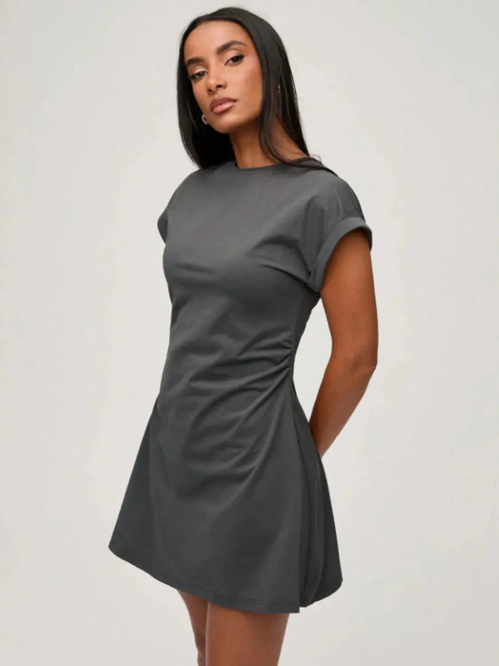 Round Neck Short Sleeve Mini Tee Dress.