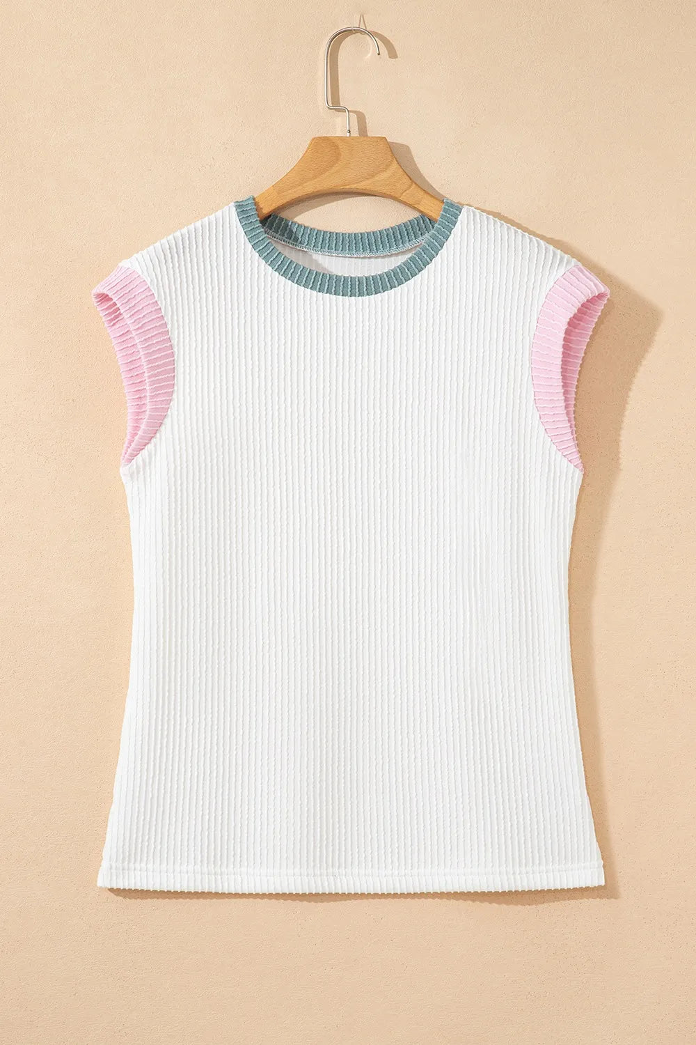 Contrast Trim Ribbed Knit Sleeveless Top.