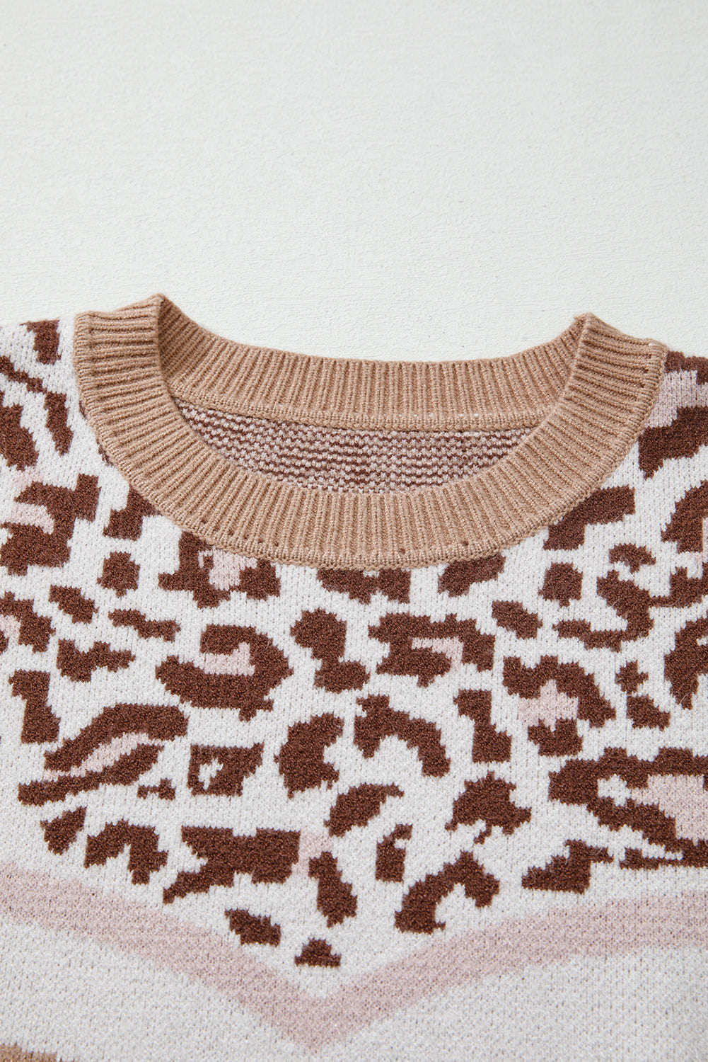 Straw Yellow Leopard Color Block Knit Round Neck Baggy Sweater Dear-Lover Dropshipping