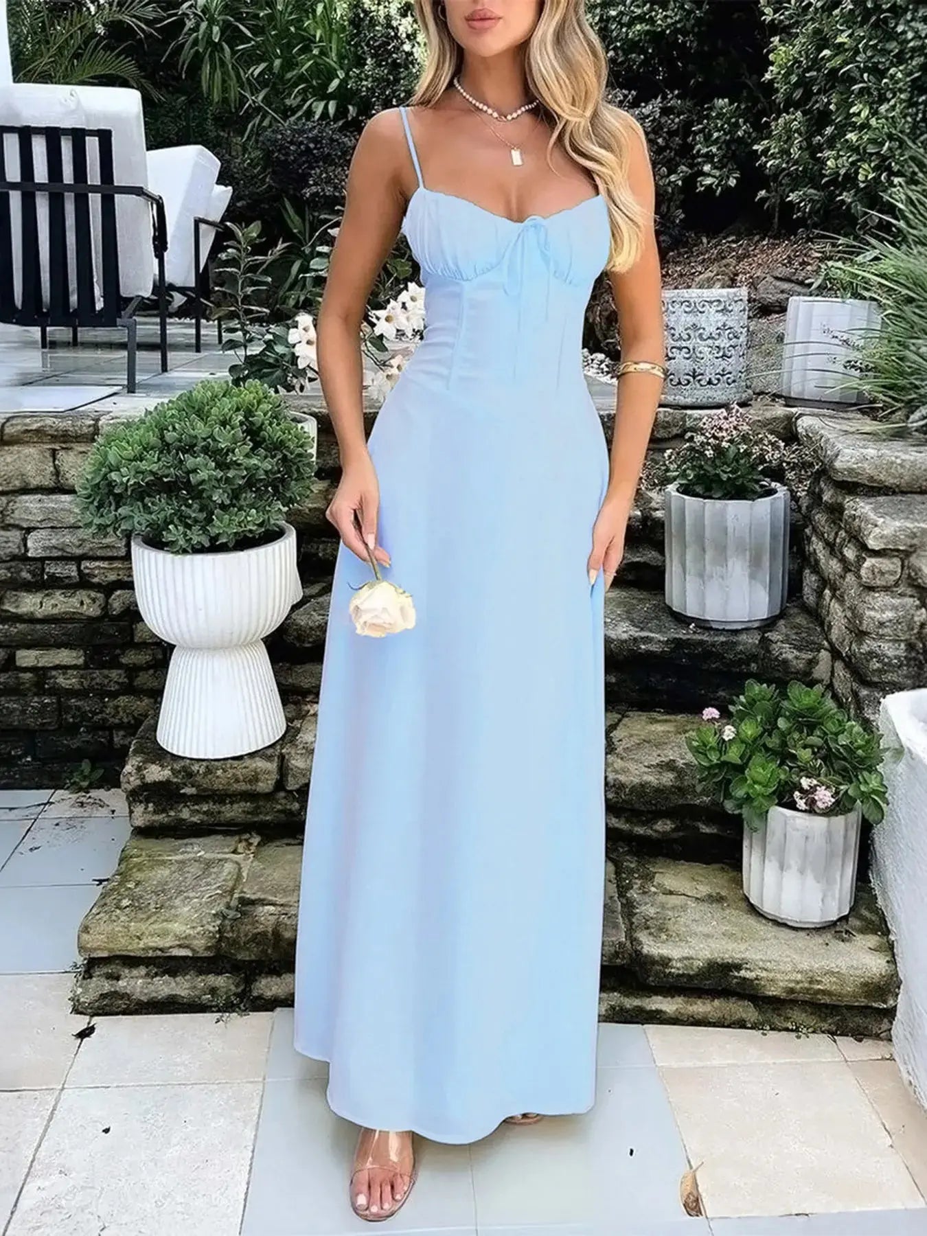 Lace-Up Solid Cami Dress.