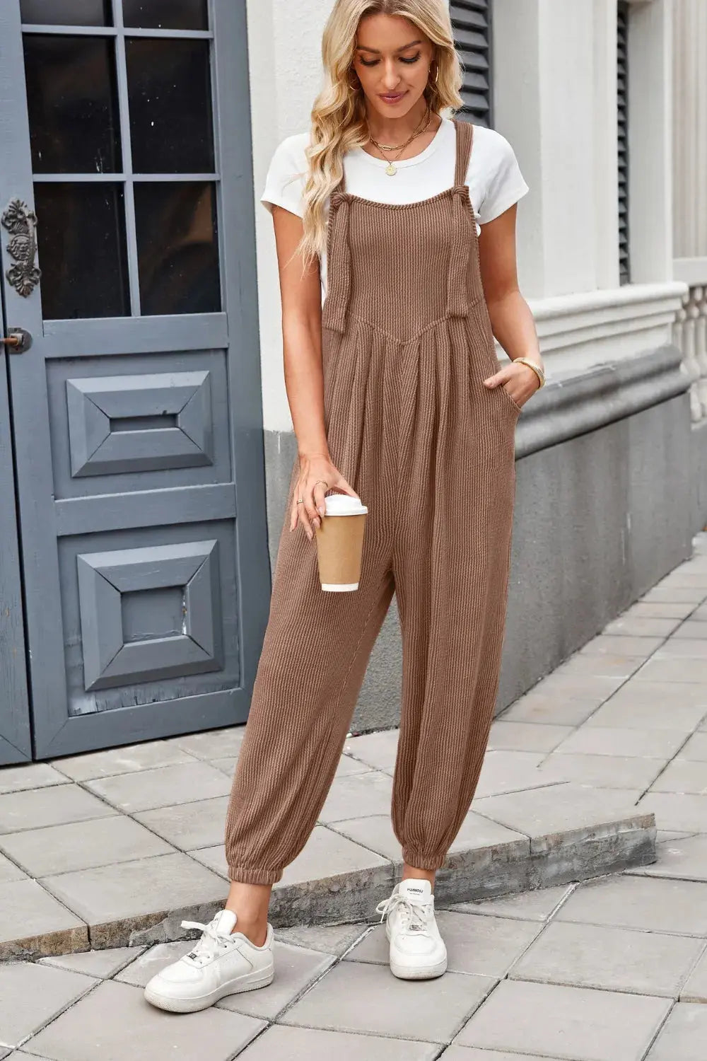 Lovelet Knotted Strap Overalls with Pockets - CHIC TB