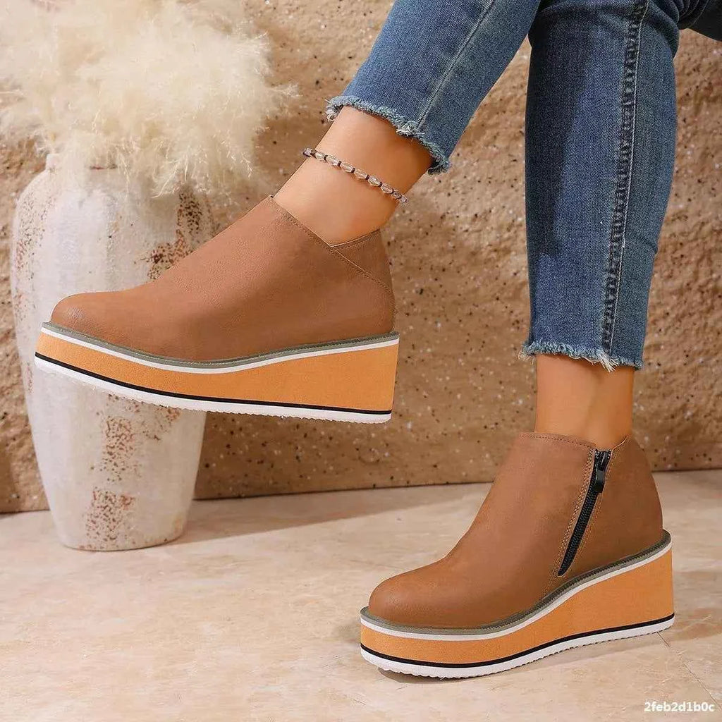 Wedge Ankle Boots with Zipper