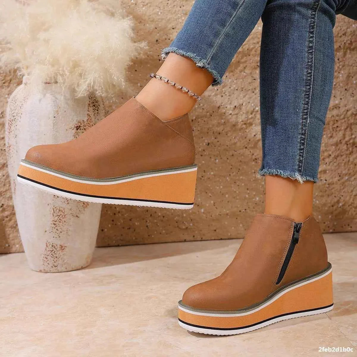 Wedge Ankle Boots with Zipper