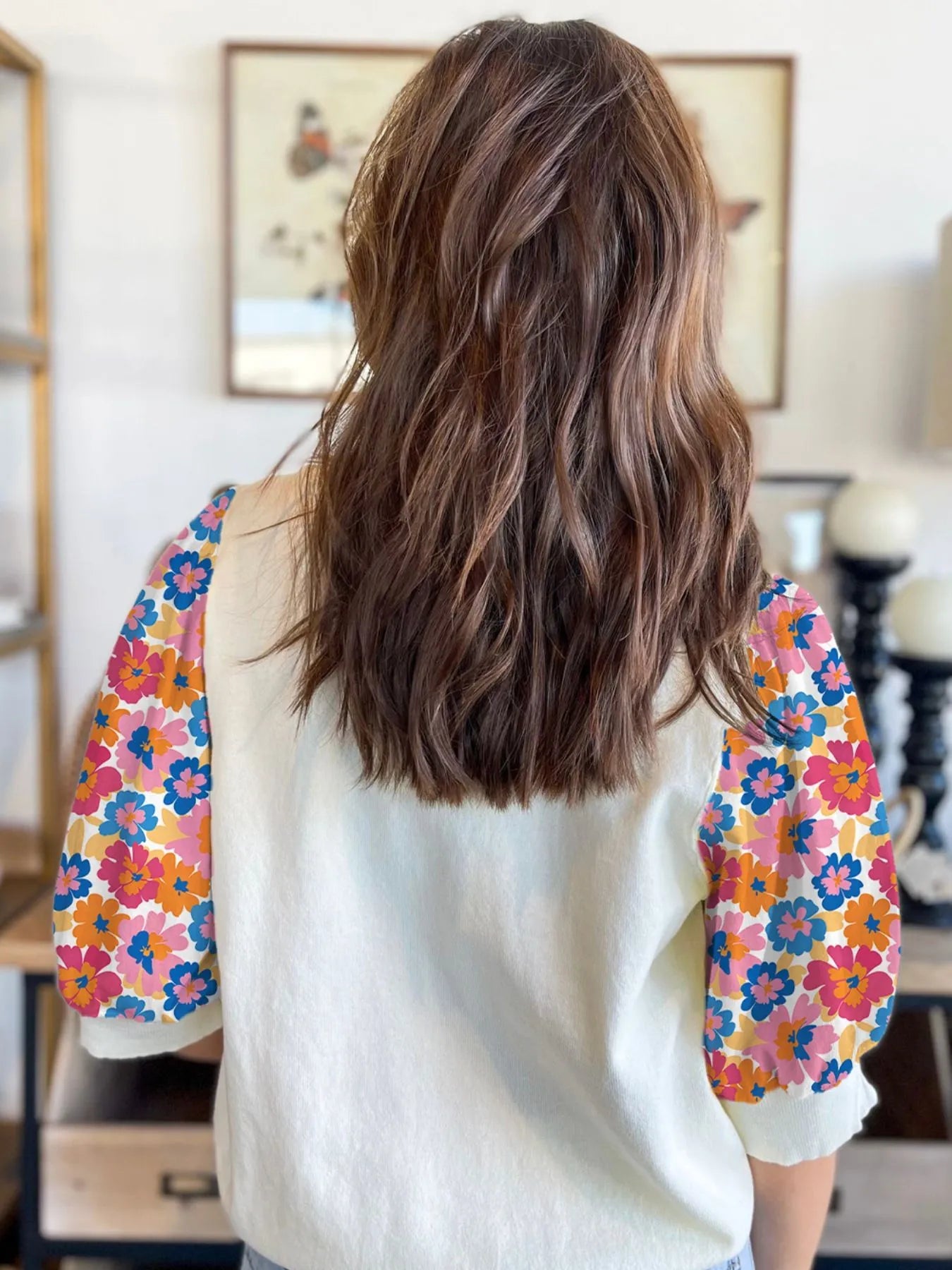 Floral Puff Sleeve Round Neck T-Shirt.