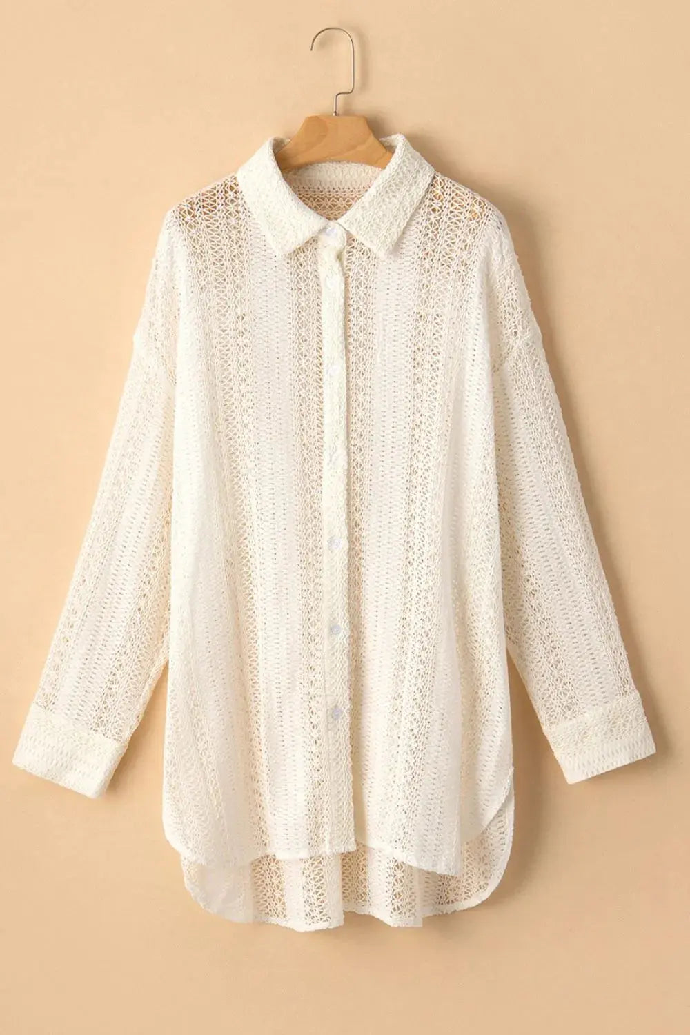Lace Crochet Collared Neck Oversized Shirt.