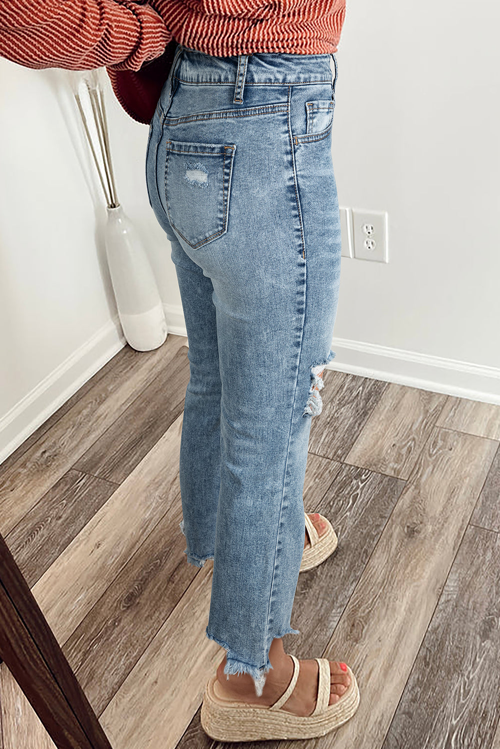 Myosotis Raw Hem Ripped Open Knee Fit Flare Jeans Dear-Lover Dropshipping