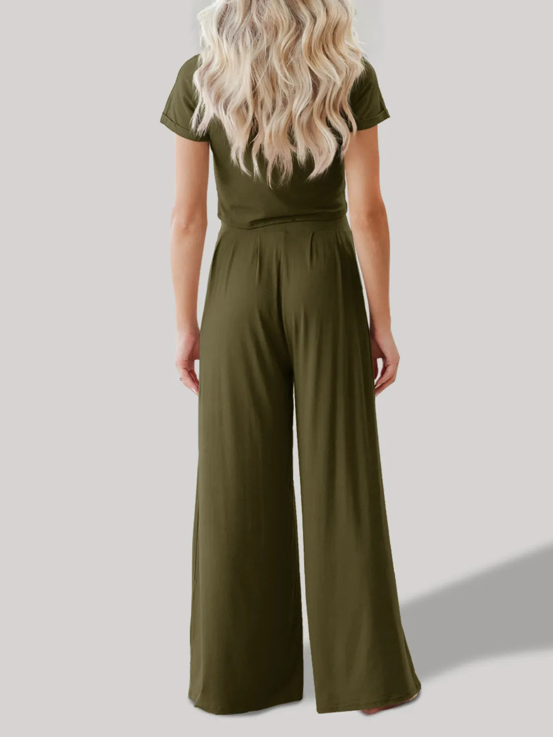 Round Neck Short Sleeve Top and Pants Set WOMEN - CHIC TB
