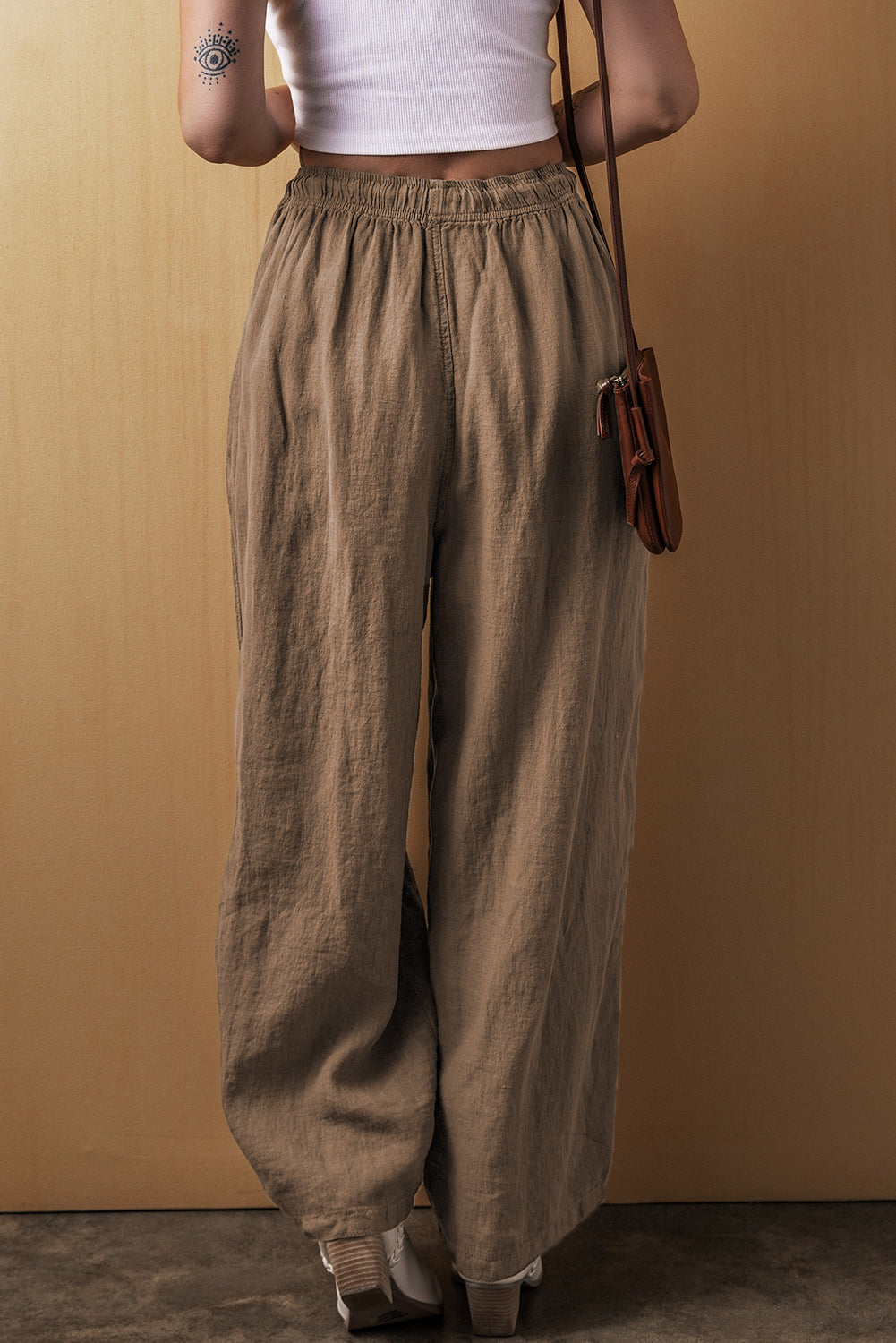 Desert Palm Cotton Linen Drawstring Waist Wide Leg Pants Dear-Lover Dropshipping