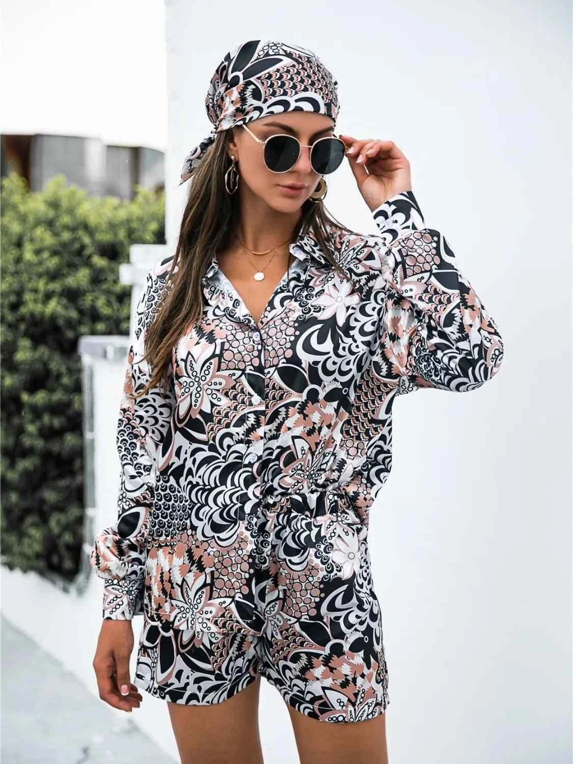 Long Sleeve Shirt and Shorts Set womem