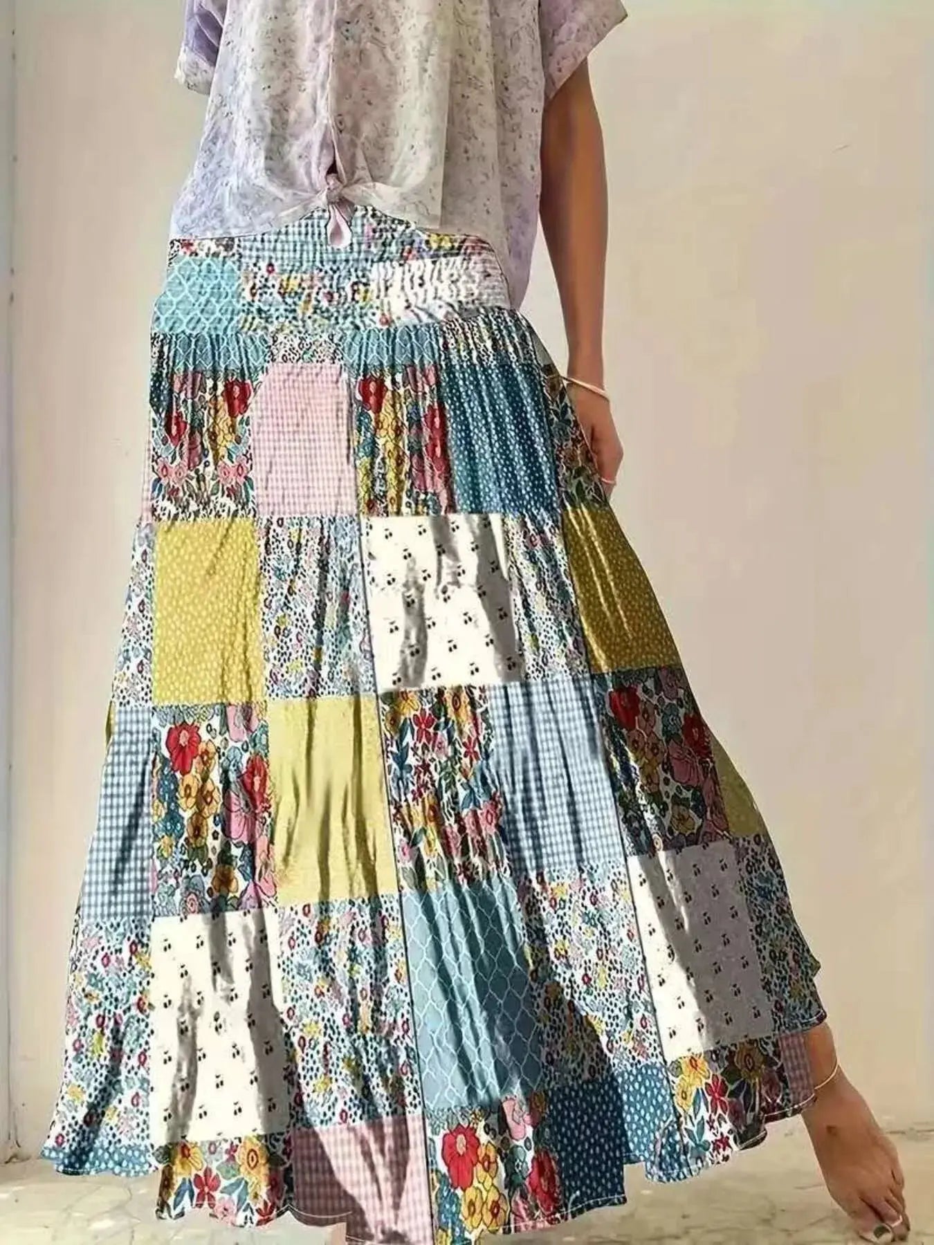 Smocked Waist Printed Maxi Skirt.