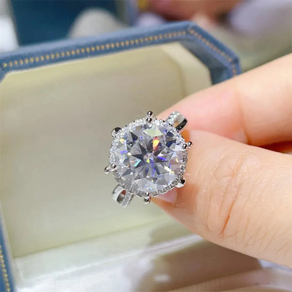 5 Carat Round Cut Moissanite Engagement Ring.