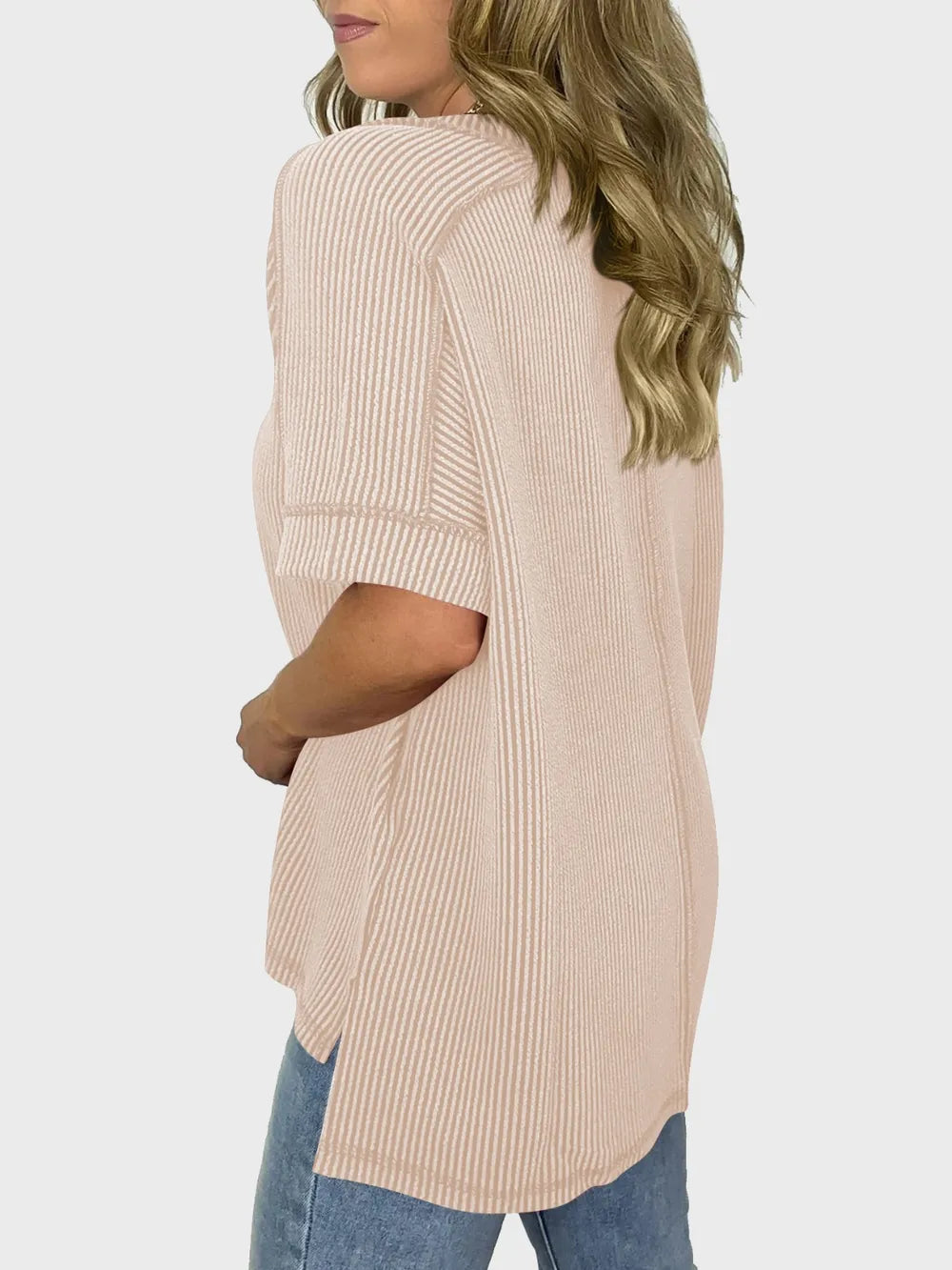 Lovelet Texture V-Neck Half Sleeve T-Shirt.