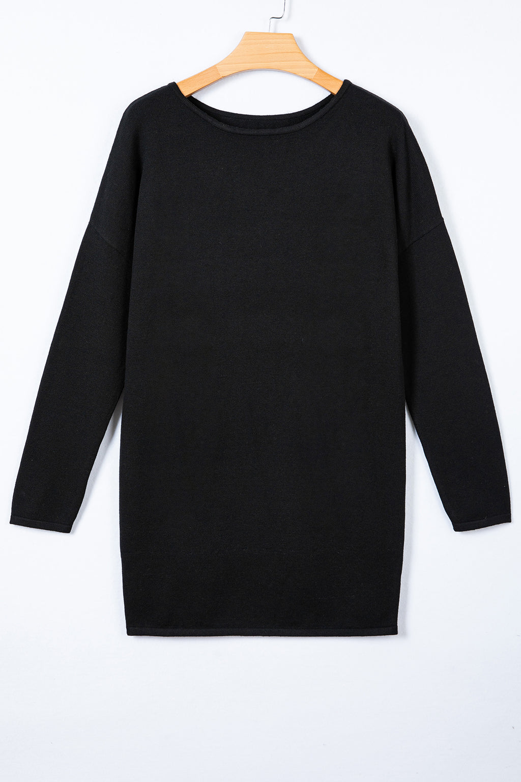 Black Asymmetric Neck Batwing Sleeve Shift Mini Sweater Dress Dear-Lover Dropshipping