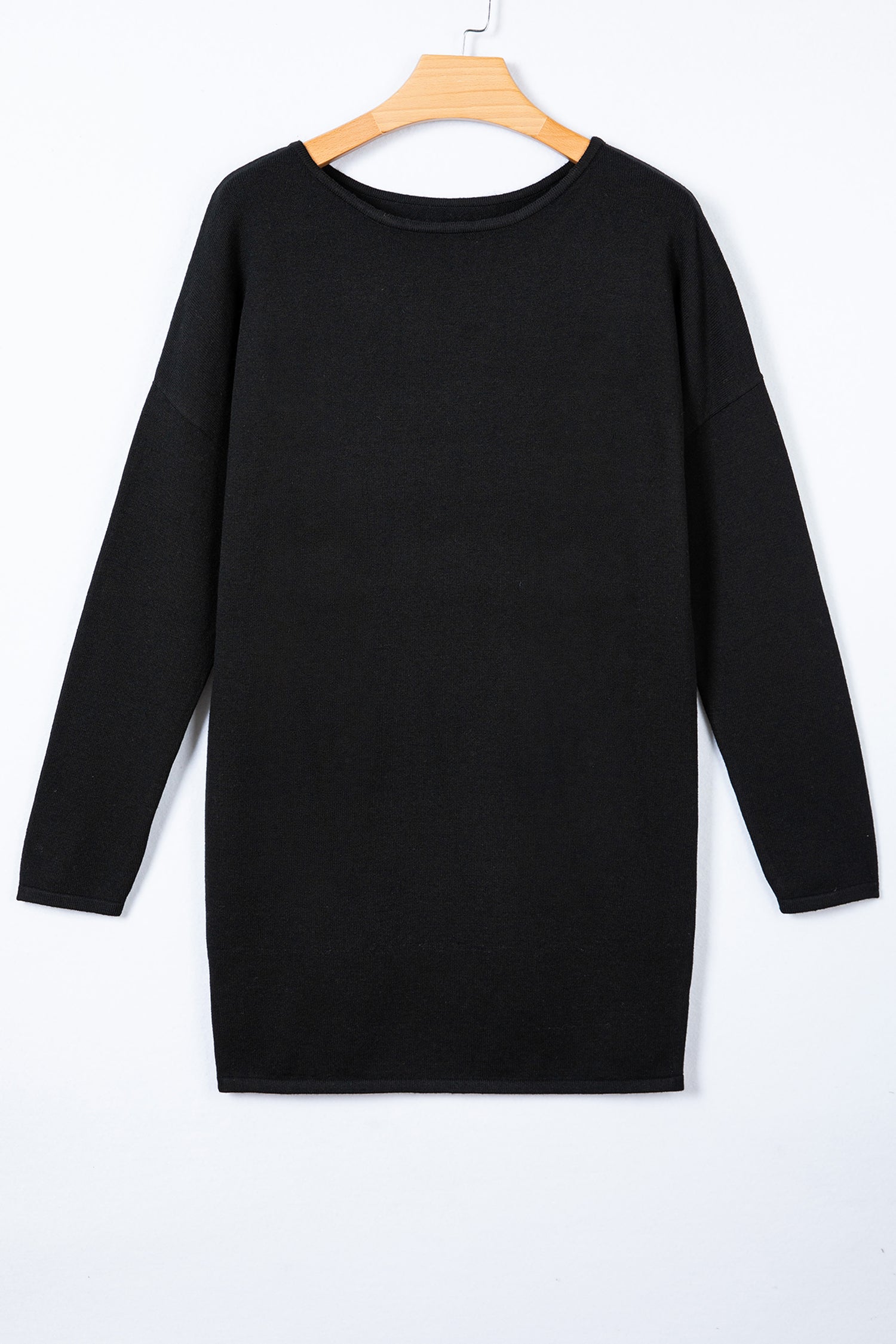 Black Asymmetric Neck Batwing Sleeve Shift Mini Sweater Dress Dear-Lover Dropshipping