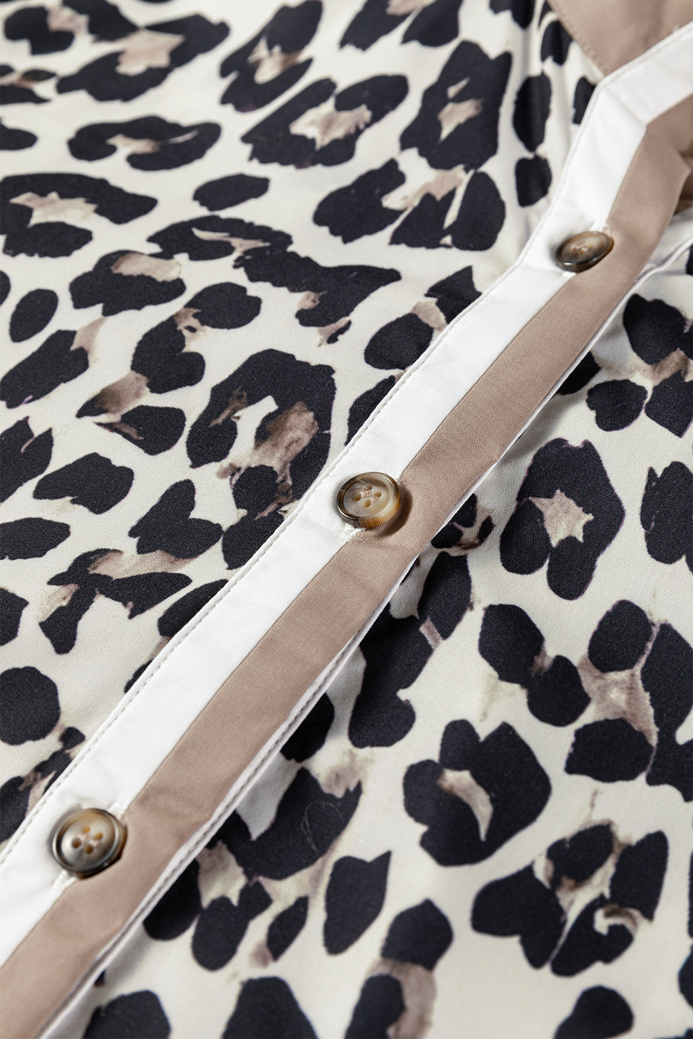 Multicolour Leopard Print Contrast Patchwork Cuffs Button Collared Top