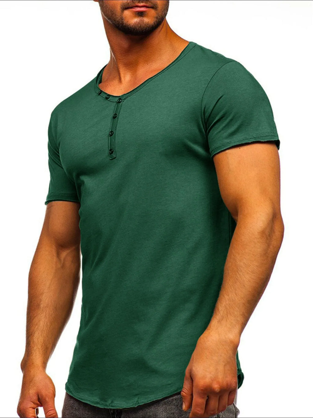 Men's V-Neck Henley Polo T-Shirt.