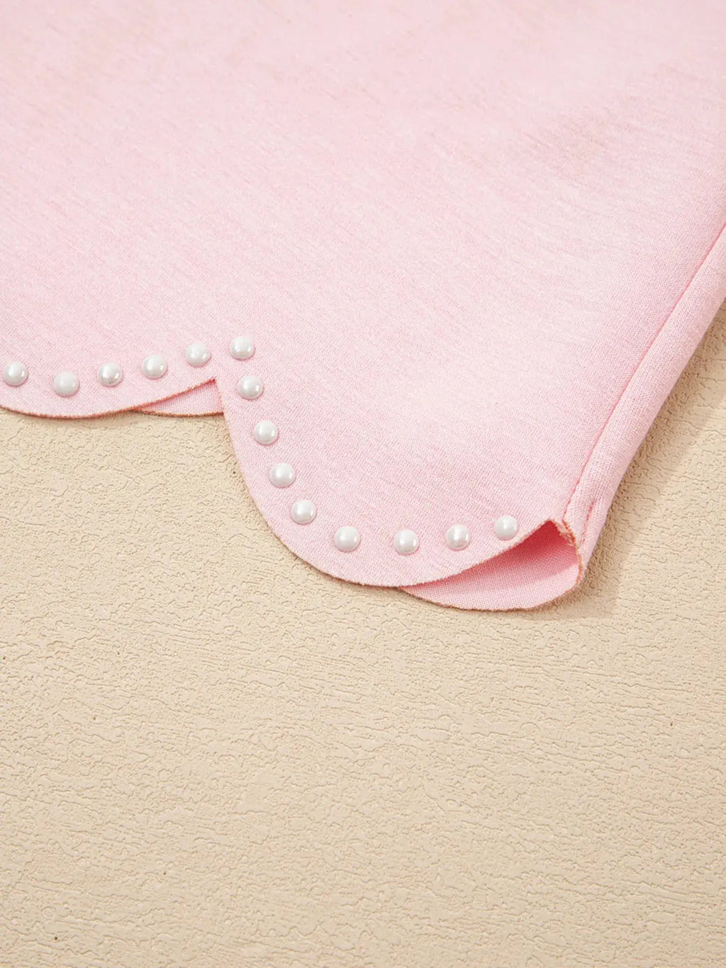 Puff Sleeve Pearl Embellished Scallop Trim Top and Skort Set.