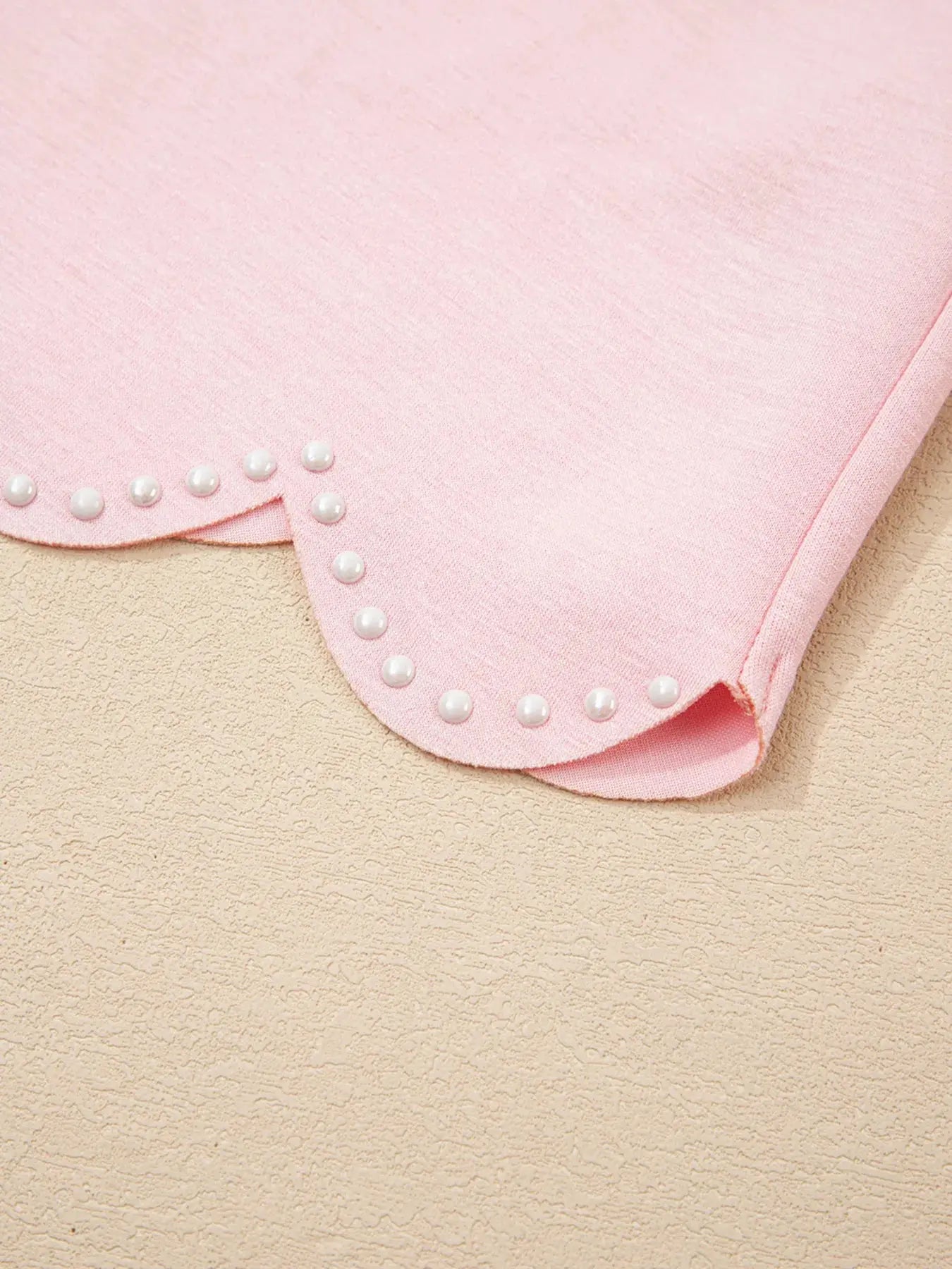 Puff Sleeve Pearl Embellished Scallop Trim Top and Skort Set.