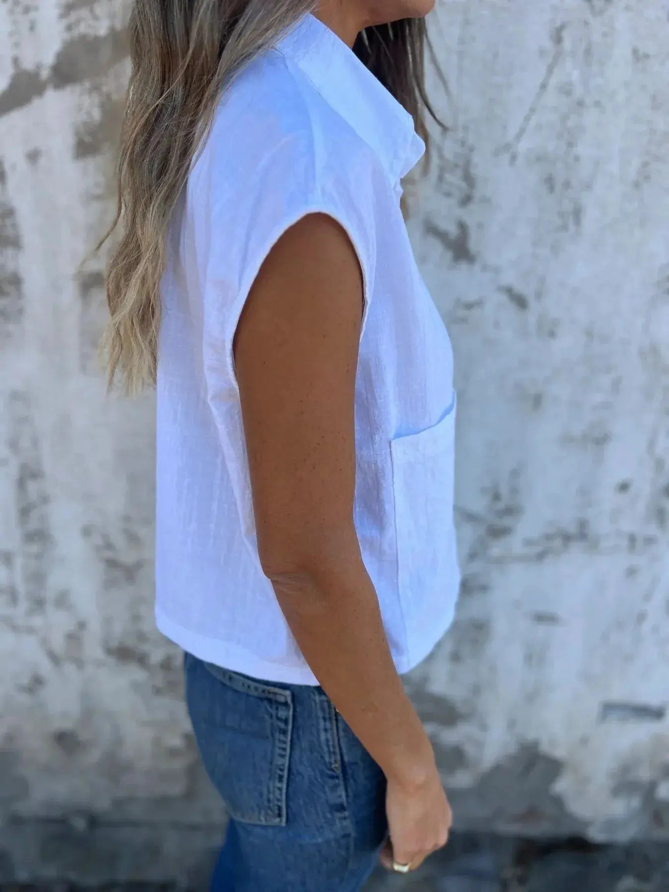 Full Size Textured Button-Front Sleeveless Shirt Plus Size.