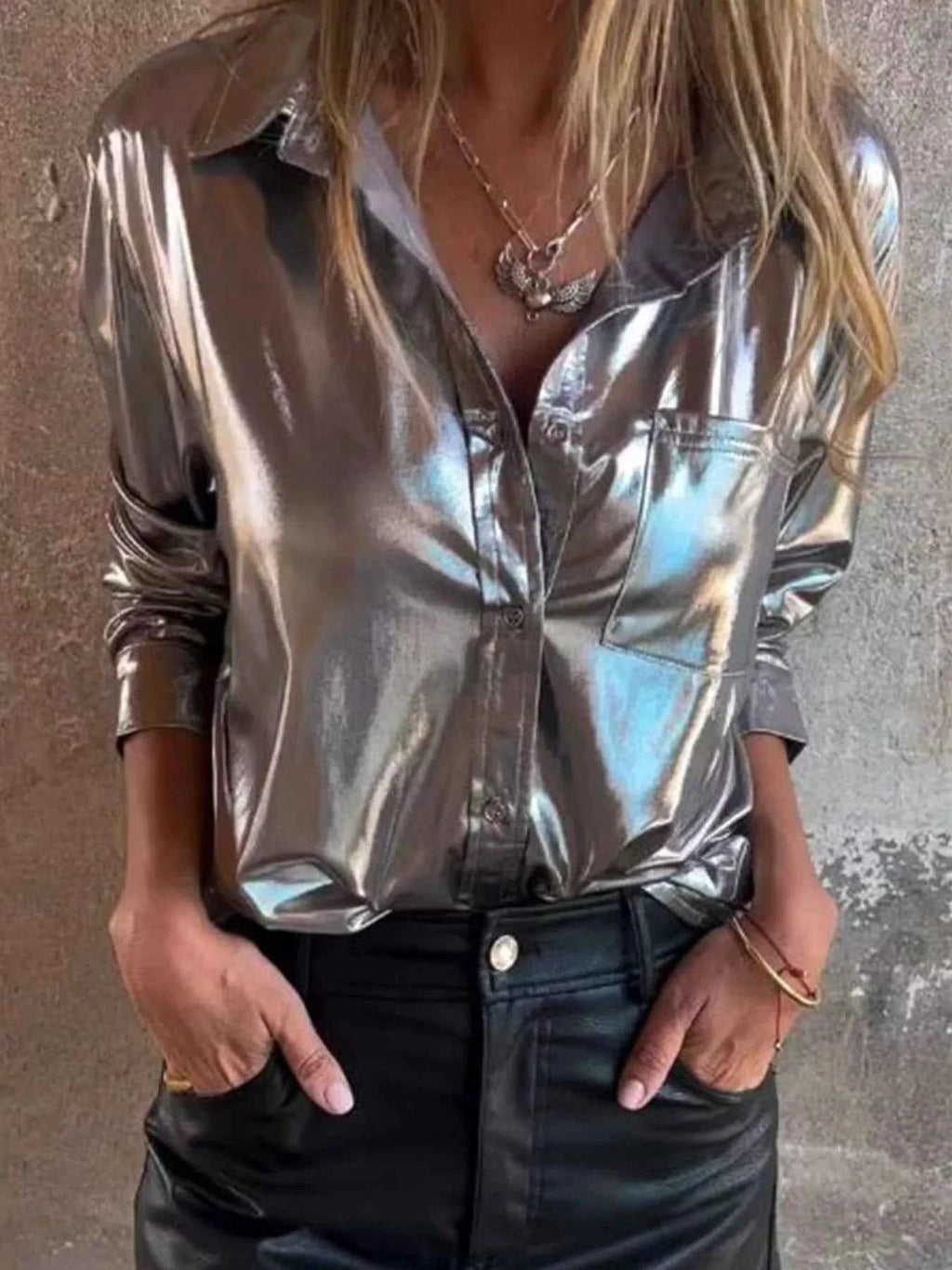 Full Size Button-Down Long Sleeve Shirt Plus Size