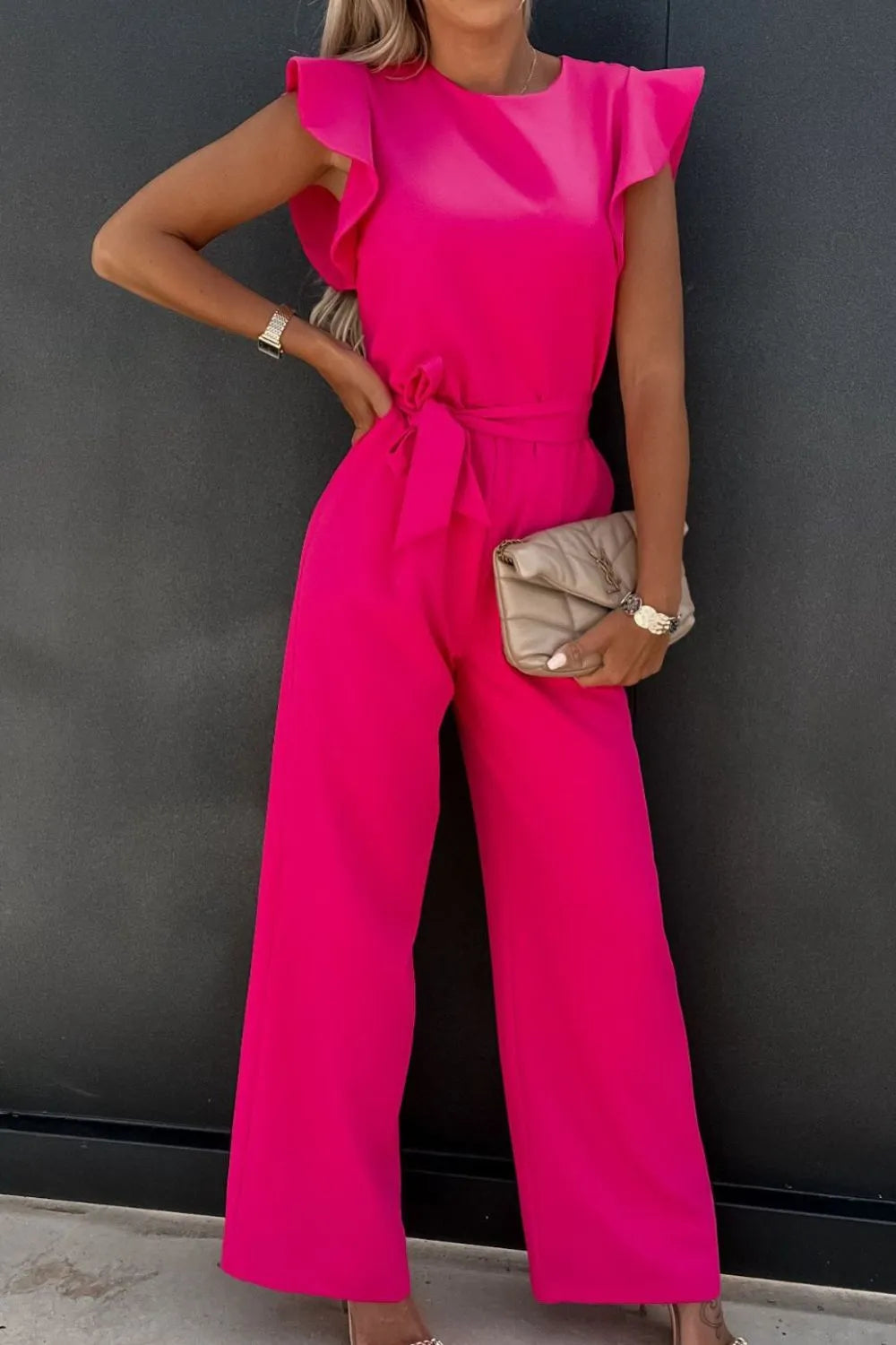 Ruffle Short Sleeve Jumpsuit.