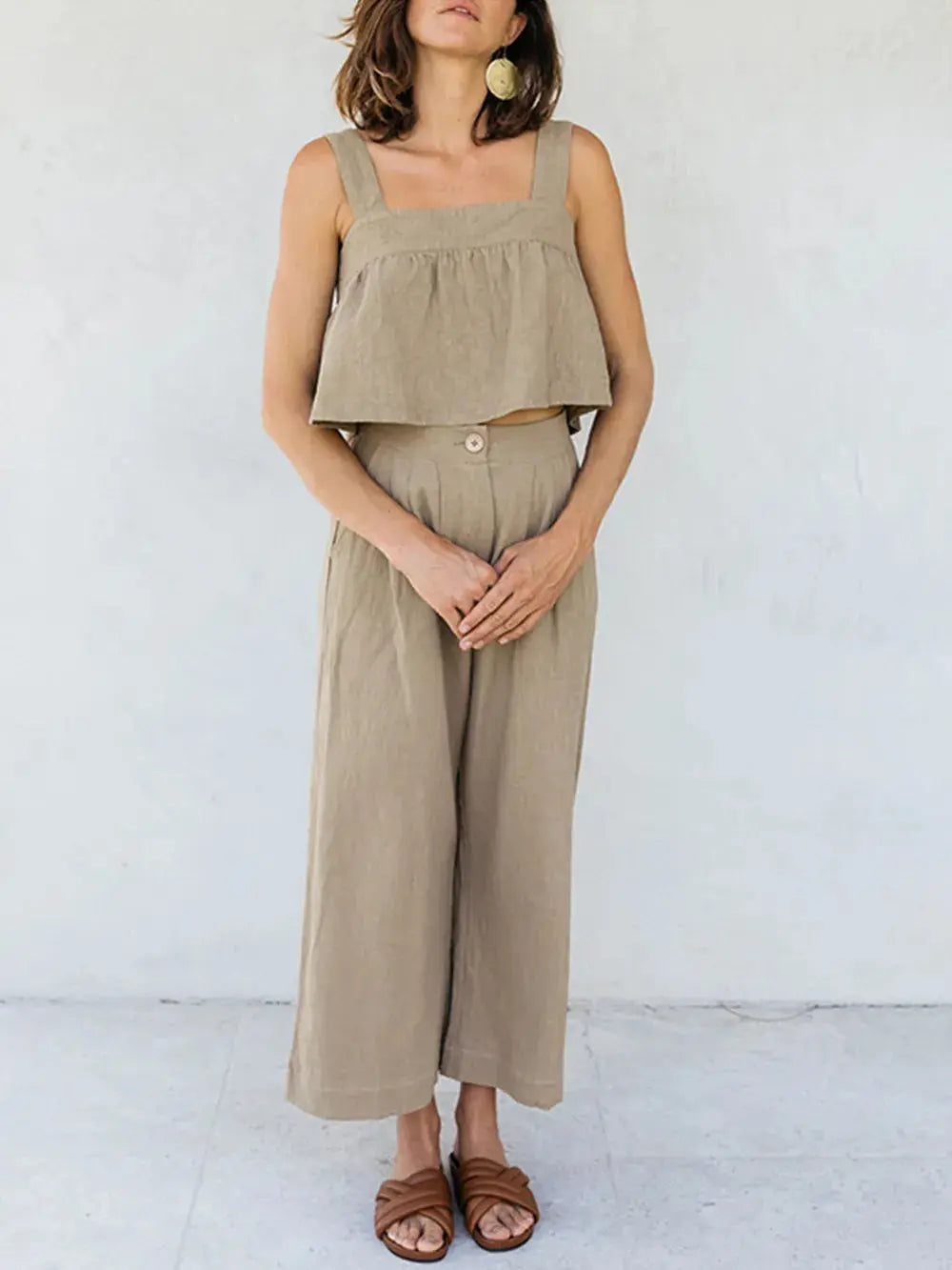 Square Neck Wide Strap Top and Pants Set.
