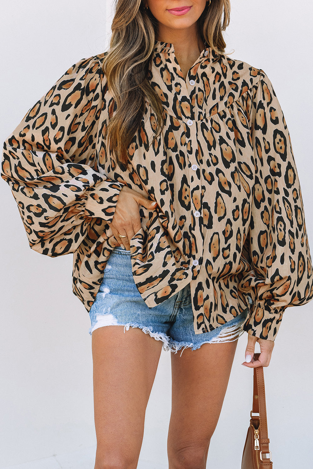 Light French Beige Oversized Leopard Print Balloon Sleeve Casual Shirt Dear-Lover Dropshipping