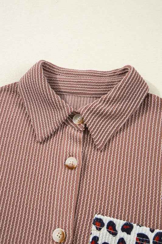 Western Leopard Corded Knit Patchwork Shacket