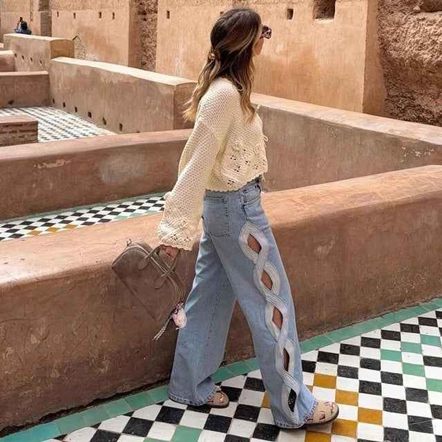 High-waisted Straight-leg Denim Jeans For Women
