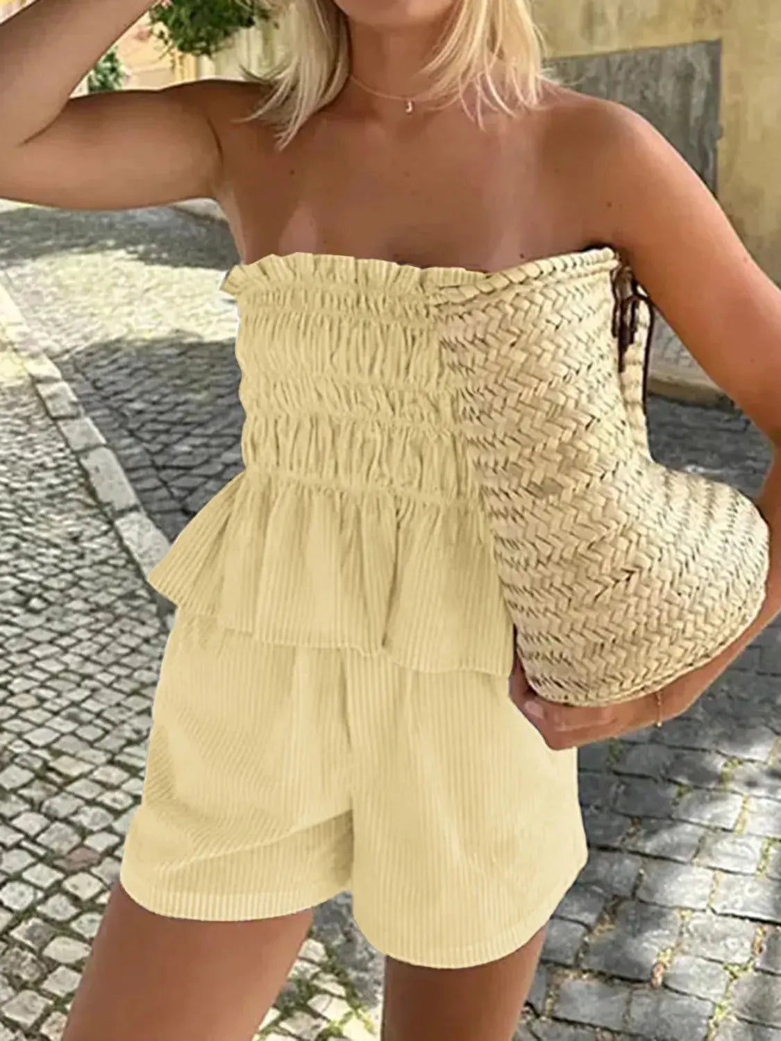 Smocked Tube Top and Shorts Set.